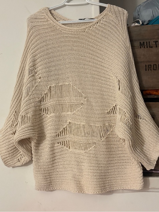 Zara Sweaters - Zara Oversized Open-Knit Batwing Sleeve Ivory Ecru Sweater Size Medium